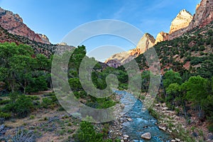 Landscape scenery at the Zion National Park, beautiful colors of rock formation in Utah - USA