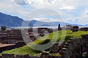 Landscape scenic photo from pompei excavation italy to ocean