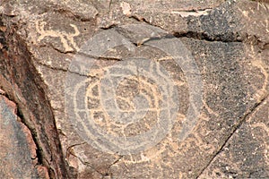 Landscape scenic view of Hieroglyphic  Canyon, Superstition Mountains, Hohokam Petroglyphs, Gold Canyon, Arizona, United States