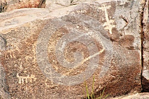 Landscape scenic view of Hieroglyphic  Canyon, Superstition Mountains, Hohokam Petroglyphs, Gold Canyon, Arizona, United States