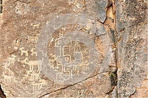 Landscape scenic view of Hieroglyphic  Canyon, Superstition Mountains, Hohokam Petroglyphs, Gold Canyon, Arizona, United States