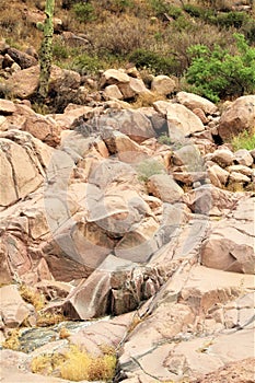 Landscape scenic view of Hieroglyphic  Canyon, Superstition Mountains, Hohokam Petroglyphs, Gold Canyon, Arizona, United States