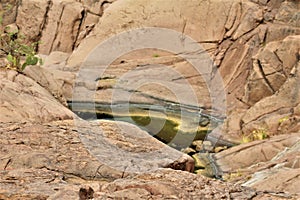 Landscape scenic view of Hieroglyphic  Canyon, Superstition Mountains, Hohokam Petroglyphs, Gold Canyon, Arizona, United States