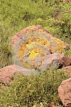 Landscape scenic view of Hieroglyphic  Canyon, Superstition Mountains, Hohokam Petroglyphs, Gold Canyon, Arizona, United States