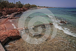 Landscape with sea bay on island of Aegina in Saronic Gulf, Greece