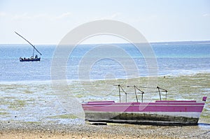 Landscape of sea and boat in Mozambique photo