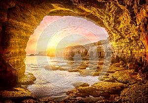 Landscape with sea cave at sunset, Ayia Napa, Cyprus