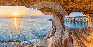 Landscape with sea cave at sunset, Ayia Napa, Cyprus