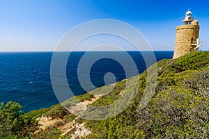 Landscape of sea and coast with a lighthouse