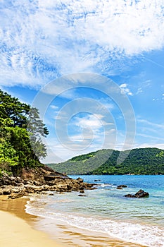 Landscape of the sea and forests and beacha midst the rocks in the ecological paradise of Trindade