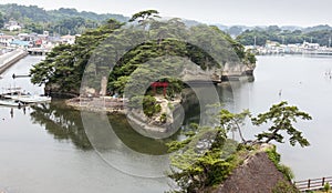 Landscape with sea, island and port in Matsushima, Japan.