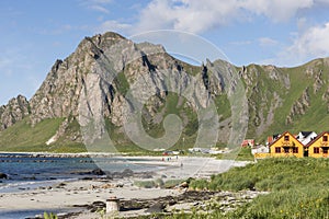 Landscape between sea and mountain in Andenes in Lofoten in Norway