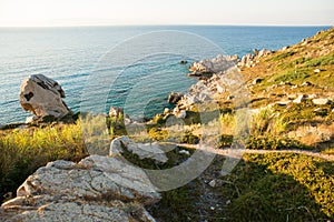 Landscape with Sea, Stones, Road and Coast of Santa Teresa di Gallura in North Sardinia