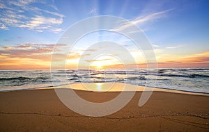 Landscape with sea sunset on beach