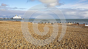 Landscape by the sea. View of Eastbourne Pier, East Sussex England UK