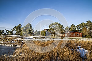 Landscape by the sea in the winter (cabin)