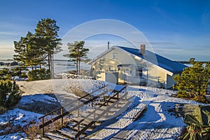 Landscape by the sea in the winter (cabin)