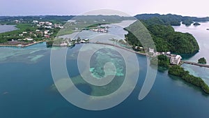 Landscape and Seascape of Koror island in Palau. Long Island Park in Background