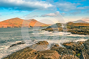 Landscape seascape sunrise morning sunlight Valentia Island  Cromwell Point Lighthouse Portmagee Ring ok Kerry Ireland