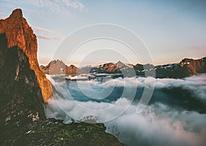 Landscape Segla Mountain over clouds and fjord