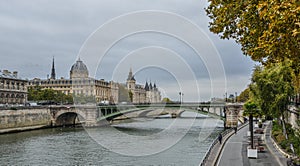 Landscape of Seine River with old bridges