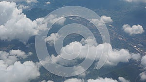 Landscape of the Seriana valley from the window of the airplane