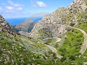 Landscape serpentine road in island Mallorca Spain