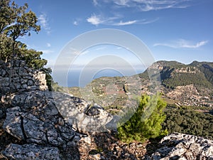 Landscape of the Serra de Tramuntana , mountain range on the Spanish island of Palma de Mallorca, Spain, Europe