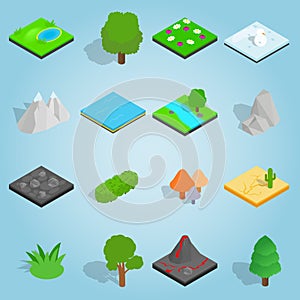 Landscape set icons, isometric 3d style