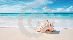 Landscape with shells on tropical beach. Generative AI