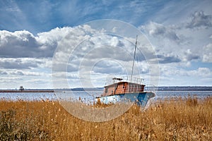 Landscape with a shipwreck and beautiful cloudscape