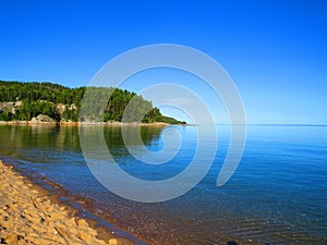 Landscape of shore and dunes in the Penouille sector of Forillon National Park, Gaspe Peninsula, Quebec, Canada