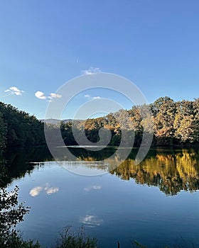 Landscape shot of a reflective lake in Maksimir park under the clear sky in Zagreb