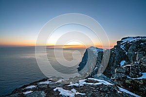 Landscape shot from Ryten looking west towards sunset in Lofoten