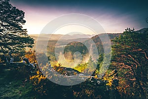 Landscape shot of a sandstone rock, nature park, biosphere reserve Palatinate Forest, sunrise in the Dahner Felsenland