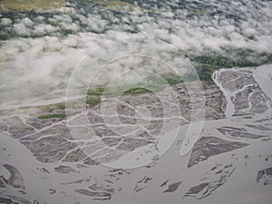 Landscape shot of Susitna River from above, near Talkeetna, Alaska
