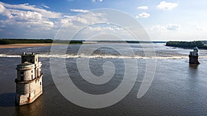 Landscape showing the water intake towers in the Mississippi River near St. Louis, MO