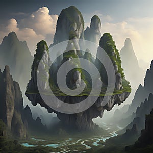 landscape simil to Hallelujah Floating Mountains, pandora - generated by ai