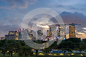 Landscape of the Singapore financial district at night time