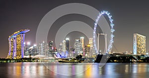 Landscape of the Singapore financial district at night time