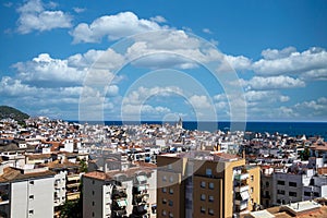 Landscape of Sitges , a touristic summer destination in Spain, during a summer day with blue sky