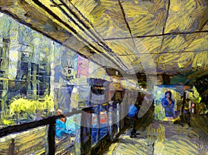 Landscape of the Skytrain Station Illustrations creates an impressionist style of painting