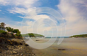 Landscape of small islands in Frenchman Bay at Bar Harbor, Maine, USA