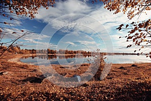 Landscape small lake in sunny day