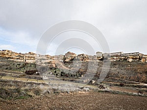 Landscape of a small village on the edge of a cliff