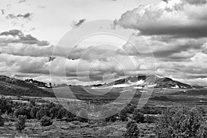 Landscape of snow capped mountains Norway