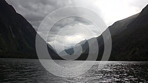 Landscape of snow mountain panorama background of water surface in New Zealand.