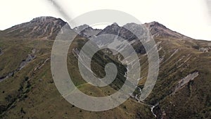 Landscape of snow mountain panorama view from helicopter window in New Zealand.