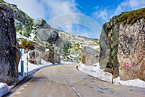 Landscape with snow in the Serra da Estrela. County of Guarda. Portugal