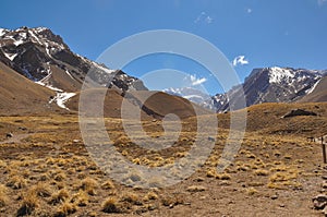 Landscape with snowy mountains at Aconcagua Park, Argentina
